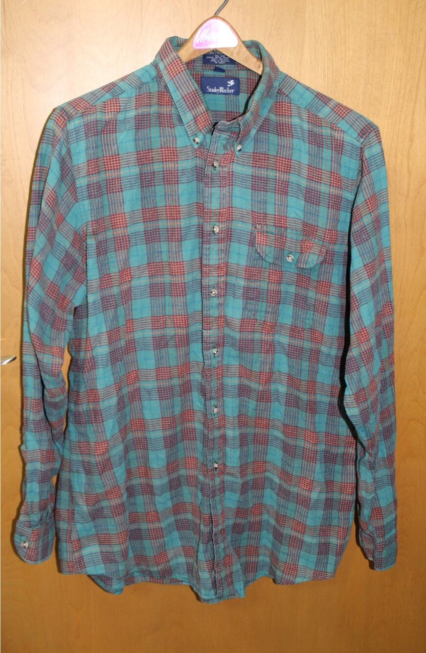 Vintage Stanley Blacker Men's XLT Teal Red Cotton Plaid Flannel Shirt